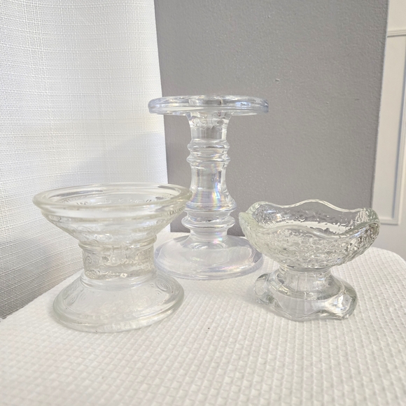 Vtg Glass Pedestal Candle Holders Multi Sz Pillar Dinner Mismatch Candle Scape - Picture 1 of 13